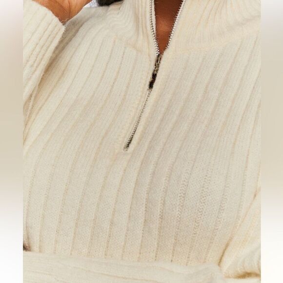 NWOT Forever 21 Small Cream Vanilla Ribbed Half-Zip Sweater - Picture 5 of 5